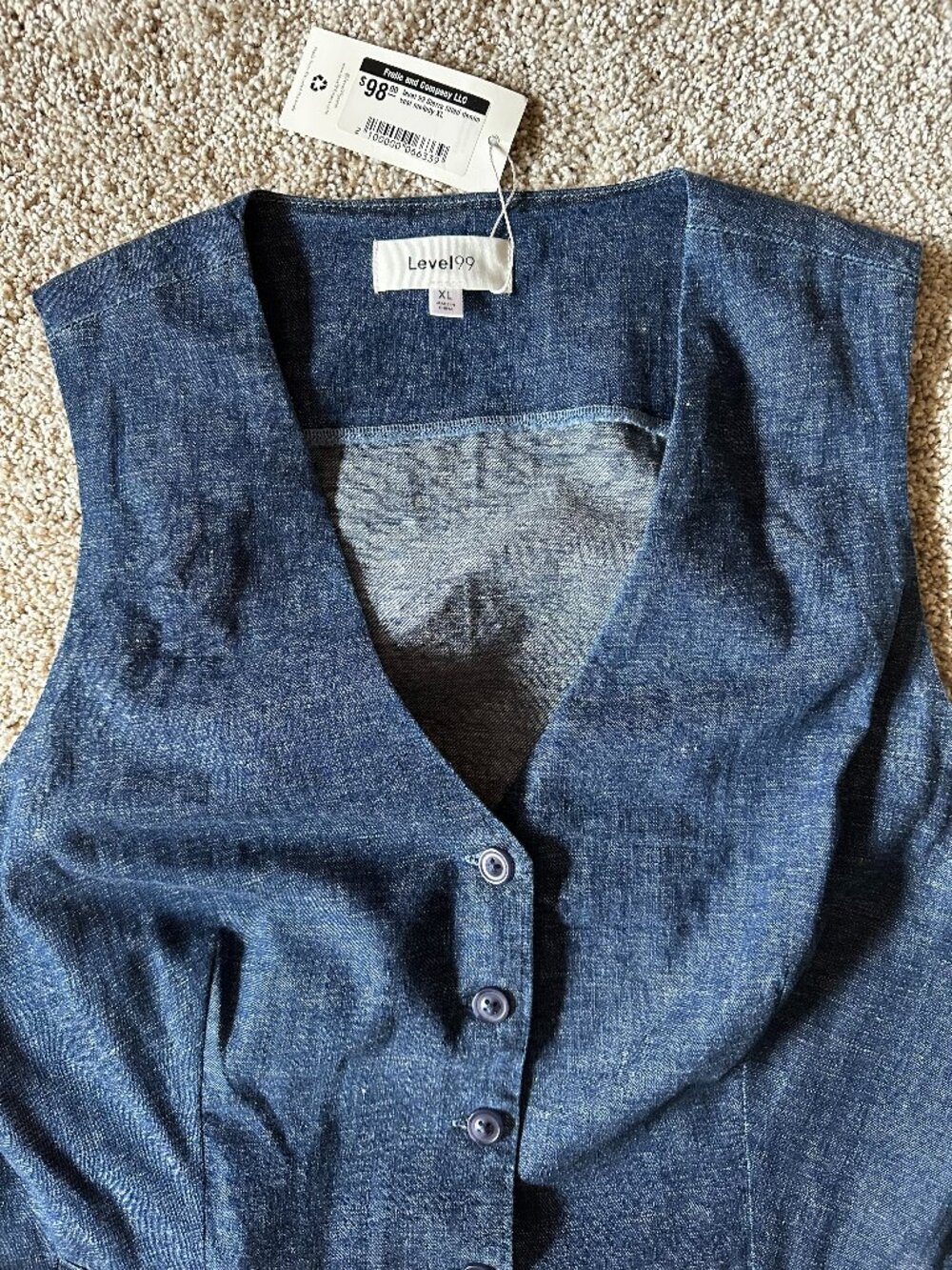 Level99 denim vest size XL lightweight NWT